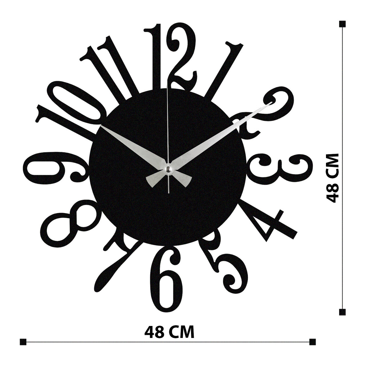 Ceas de perete, Enzoclock - S005, metal, 48 x 48 cm, negru