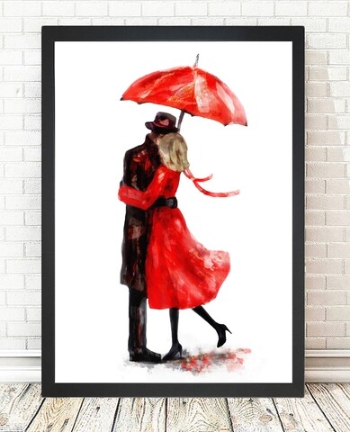 Tablou decorativ Couple Under Umbrella, Tablo center, 24x29 cm, MDF, multicolor