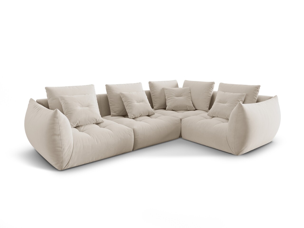 Coltar modular dreapta 3 locuri, Bloom-184, Micadoni Home, 316x216x95 cm, catifea, ecru