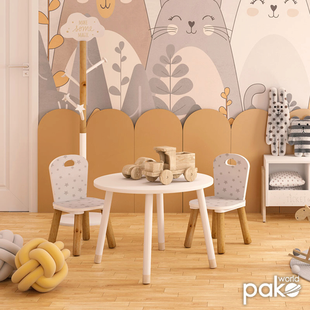 Masa pentru copii Playful, Pakoworld, 60x60x43.5 cm, MDF/lemn de pin, alb