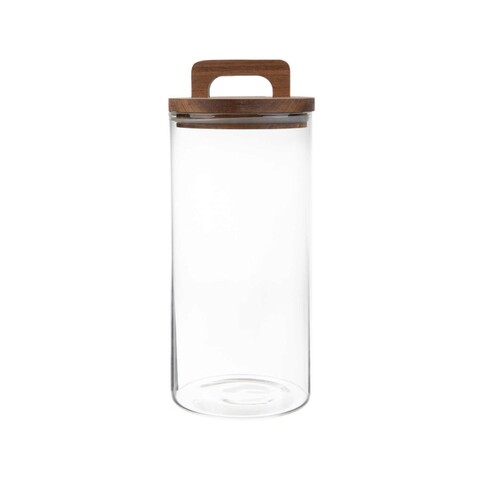 Recipient cu capac pentru depozitare Carlos, Homla, 1.2 L, sticla/lemn, transparent/maro