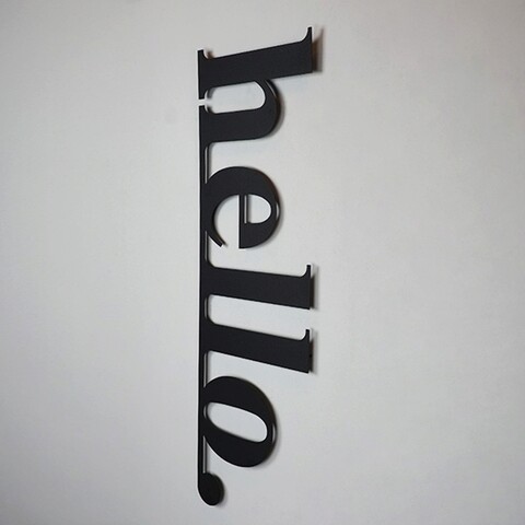 Decoratiune de perete, Hello, Otel, 30 x 99 cm, Negru