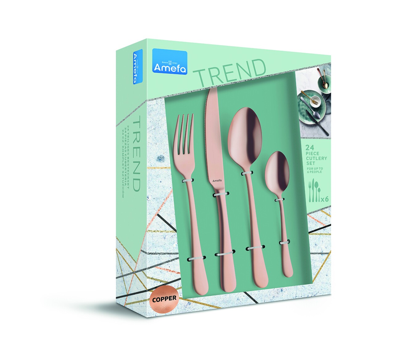 Set tacamuri, 24 piese, Amefa, Austin Copper, inox, cupru - 2 | YEO