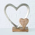 Decoratiune Carolyn Heart, Boltze, 22x18x7.5 cm, lemn de mango/aluminiu