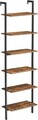 Biblioteca / raft tip scara Vasagle, 60 x 30 x 204.8 cm, cu fixare pe perete, PAL/otel, maro rustic