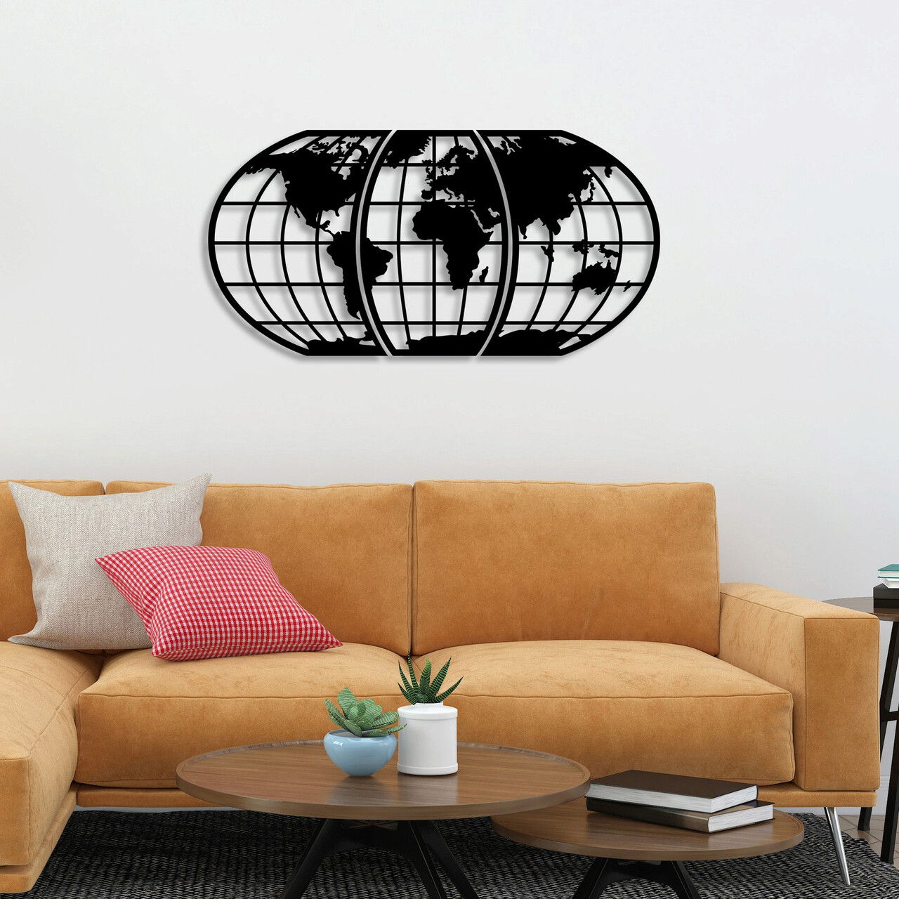 Decoratiune de perete, World Map 11, metal, 116 x 58 cm, negru - 2 | YEO