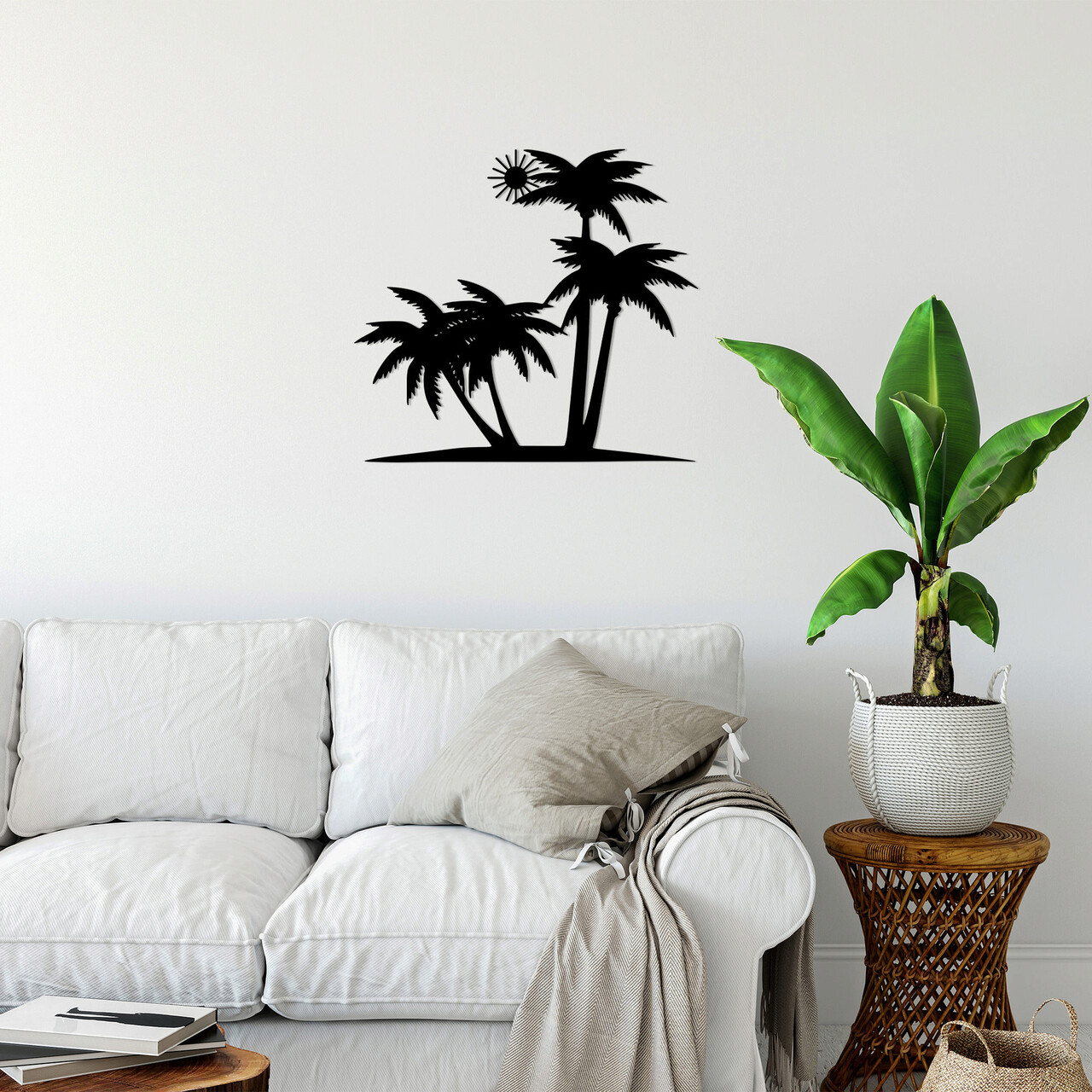 Decoratiune de perete, Palm And The Sun, Metal, Dimensiune: 71 x 65 cm, Negru - 2 | YEO