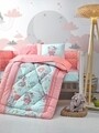 Set lenjerie de pat si pilota pentru copii Elephant - Pink, Cotton Box Kids, 6 piese, bumbac ranforce, multicolor