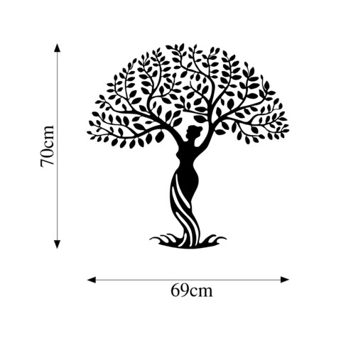 Decoratiune de perete, Women And Tree, Metal, Dimensiune: 69 x 70 cm, Negru