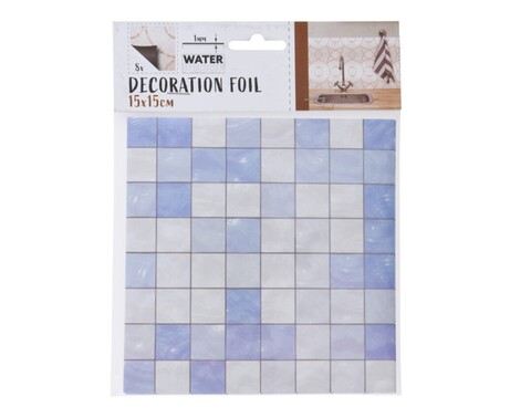 Autocolant decorativ Plaid, 15x15 cm, 8 piese, polipropilena, albastru