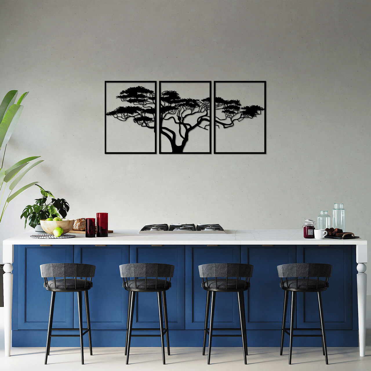 Decoratiune de perete, Acacia Tree, Metal, 50 x 70 cm, 3 piese, Negru - 2 | YEO