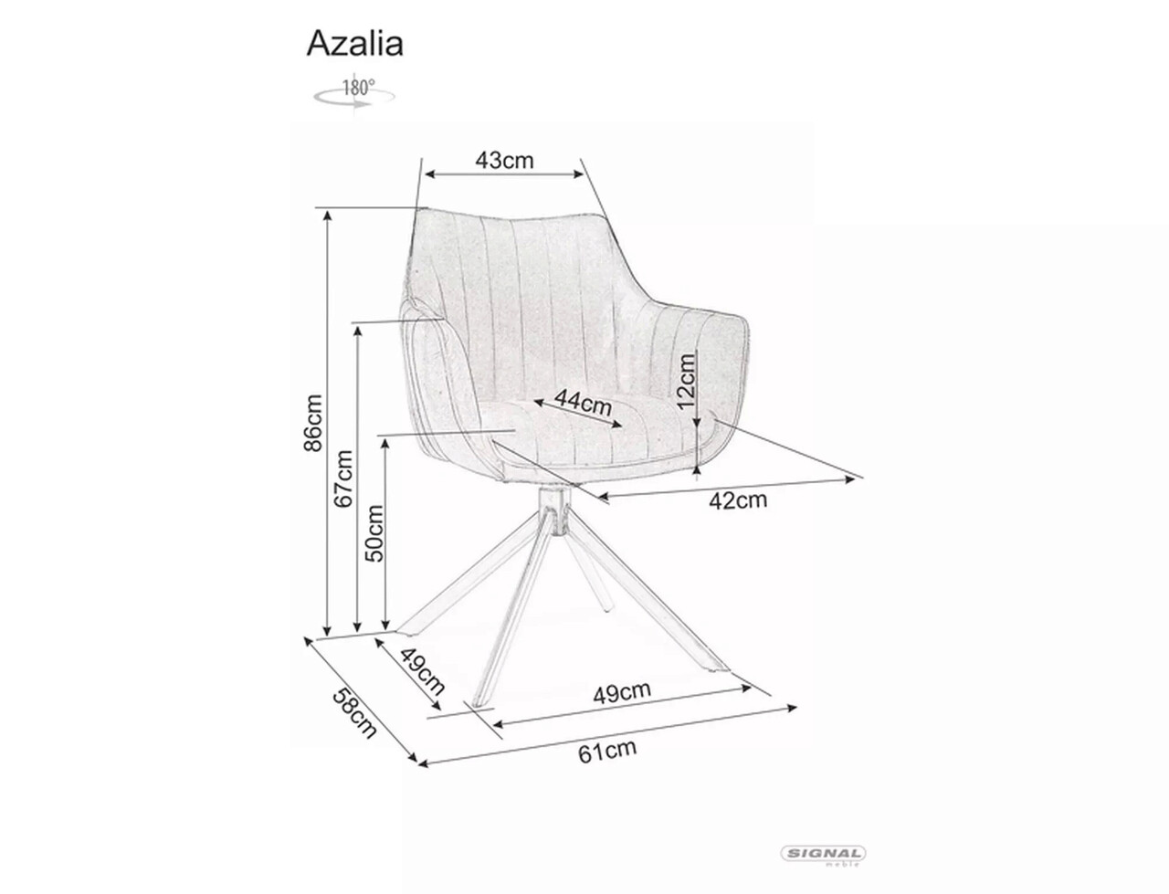 Scaun Azalia Velvet, Signal, 61x44x86 cm, catifea/otel, gri deschis/negru