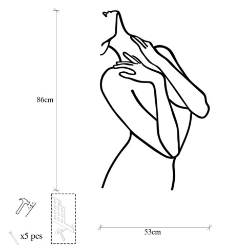 Decoratiune de perete, Woman Lines, Metal, Dimensiune: 53 x 86 cm, Negru