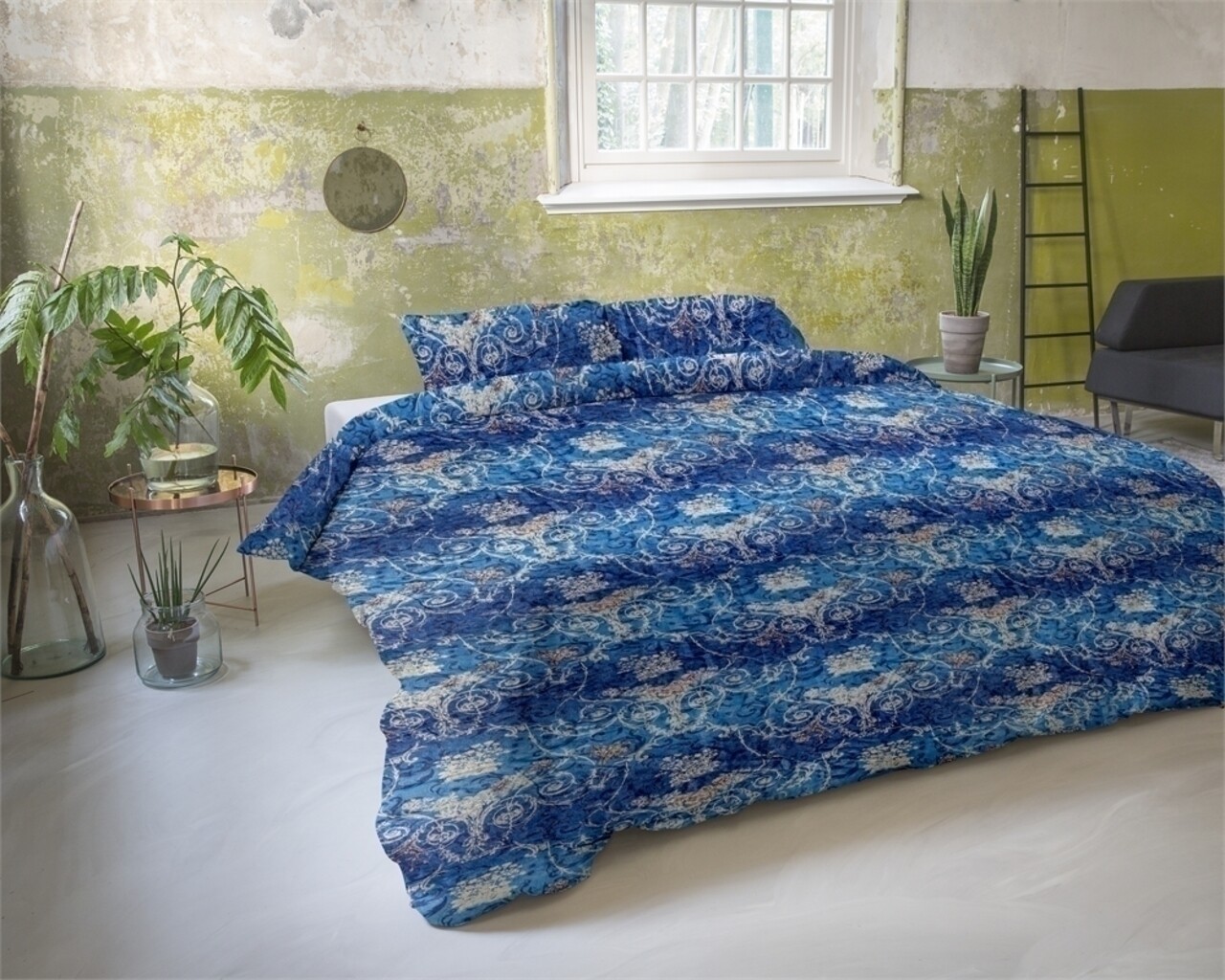 Lenjerie De Pat Pentru Doua Persoane, Royal Textile, Primaviera Deluxe Jane Blue, 3 Piese, 100% Bumbac Satinat, Multicolor