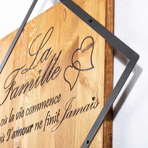 Decoratiune de perete, La Famille, 50% lemn/50% metal, Dimensiune: 54 x 54 cm, Nuc / Negru