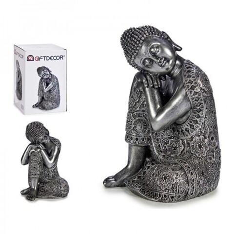 Decoratiune Sitting Buddha, Gift Decor, 22.5 x 21.5 x 32.5 cm, polirasina, argintiu