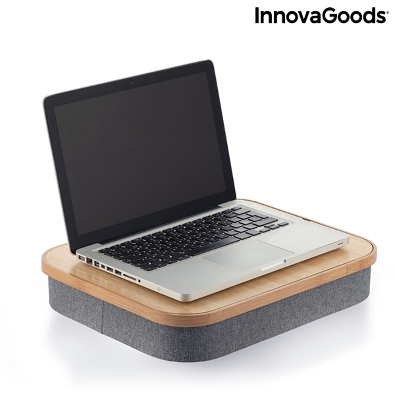 Masa portabila pentru laptop cu spatiu de depozitare Larage InnovaGoods, 33x40.5 cm