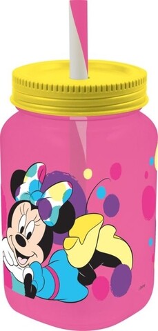 Poza Pahar tip borcan cu pai Minnie, Disney, 500 ml, plastic