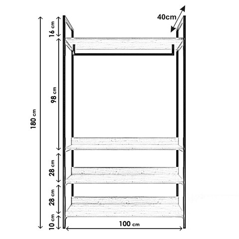 Dulap pentru haine Rafli, Lacivert, 100x40x180 cm, natural