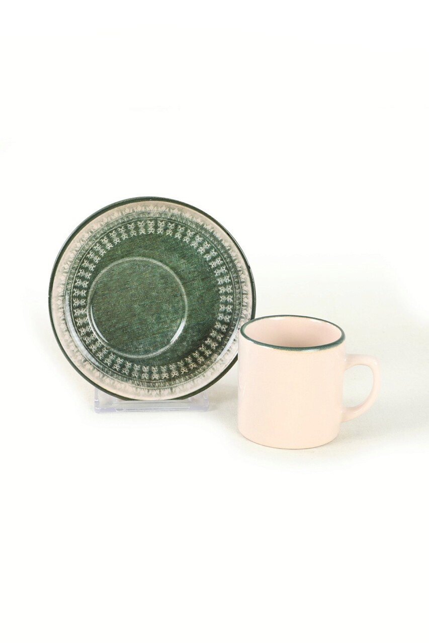 Set cesti de cafea, Keramika, 275KRM1860, 100% CERAMICA / , Nu absoarbe apa, Crem / Verde