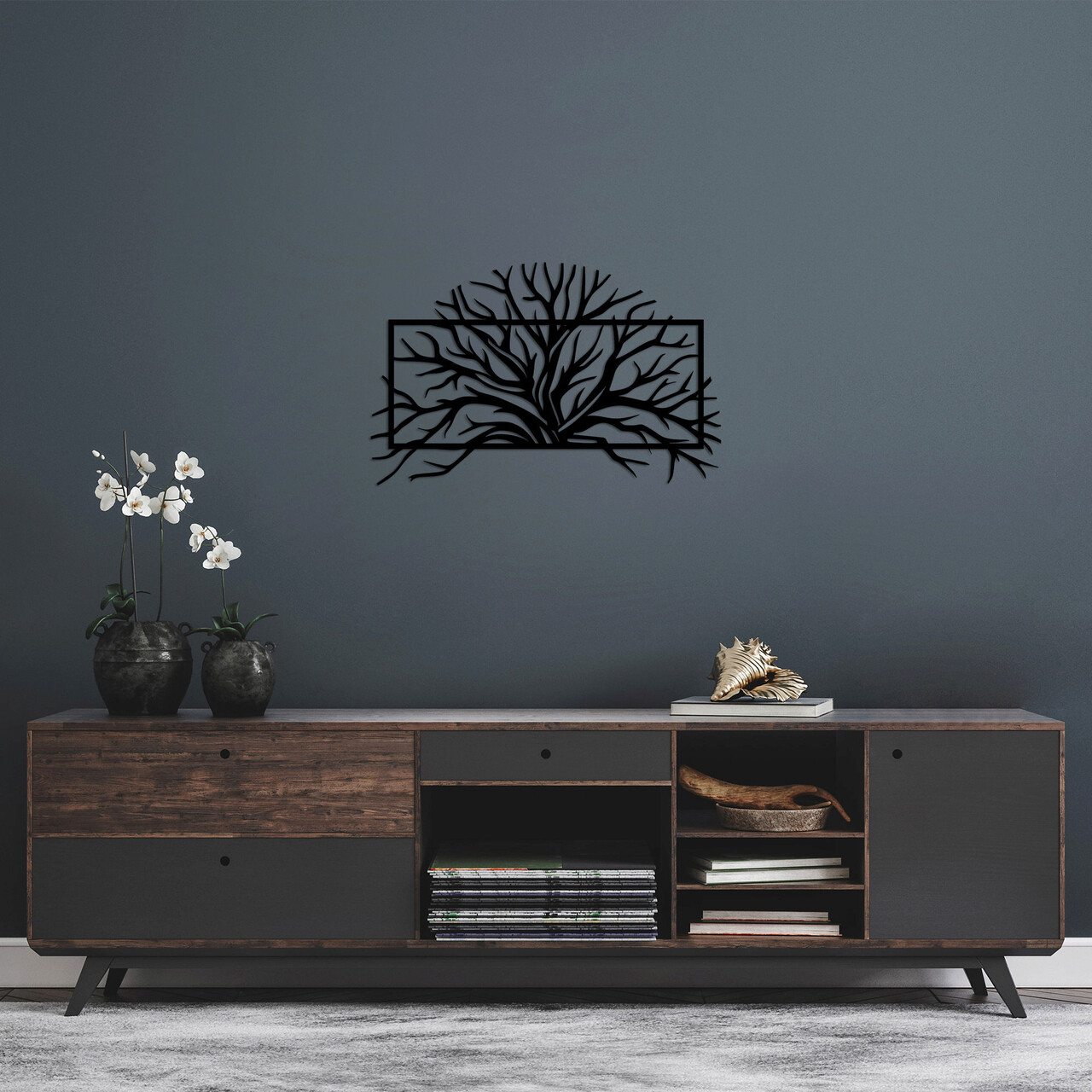 Decoratiune de perete, Tree 4, Metal, Dimensiune: 70 x 44 cm, Negru - 1 | YEO