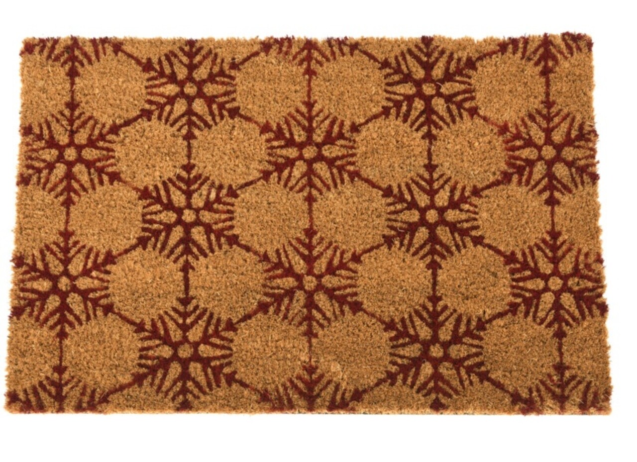 Covor Snowflakes, 39x59 cm, fibra de cocos, rosu/maro