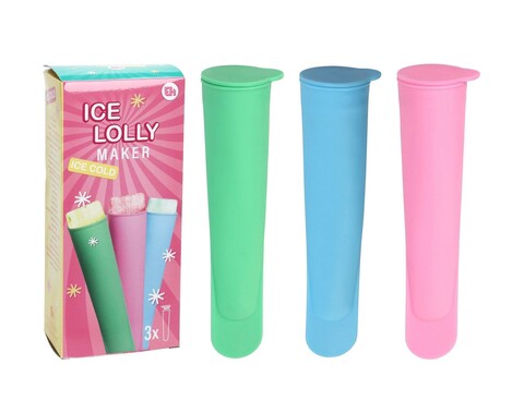 Set 3 forme inghetata Ice Lollymaker, 4.2x4.2x19.5 cm, cauciuc termoplastic, multicolor