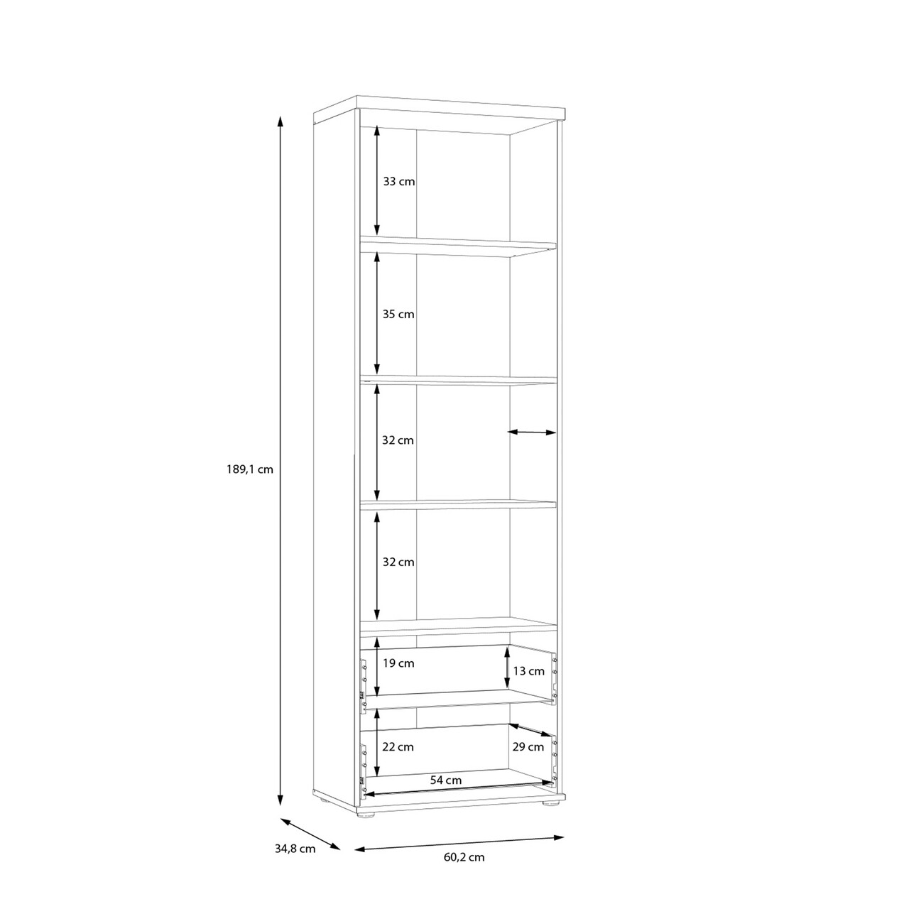 Dulap Wijk, Bedora, 60.2x34.8x189.1 cm, PAL/plastic, sonoma/alb