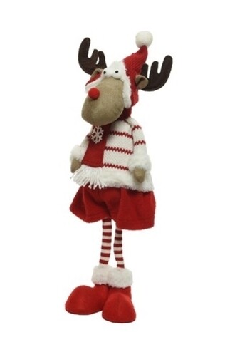 Decoratiune Deer with pants, Decoris, 16x20x69 cm, alb/rosu