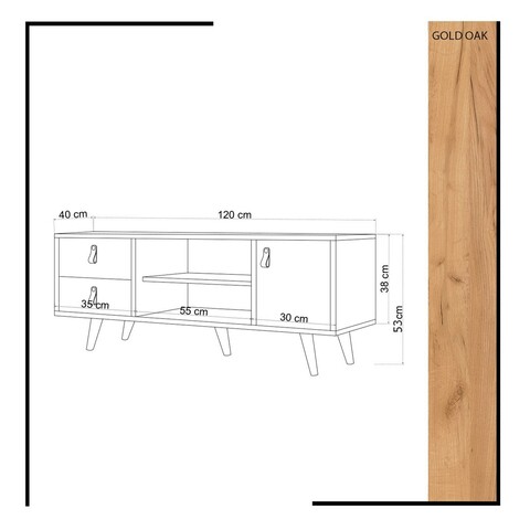 Comoda TV, Mod Design, Lara, 120x53x40 cm, Stejar / Alb