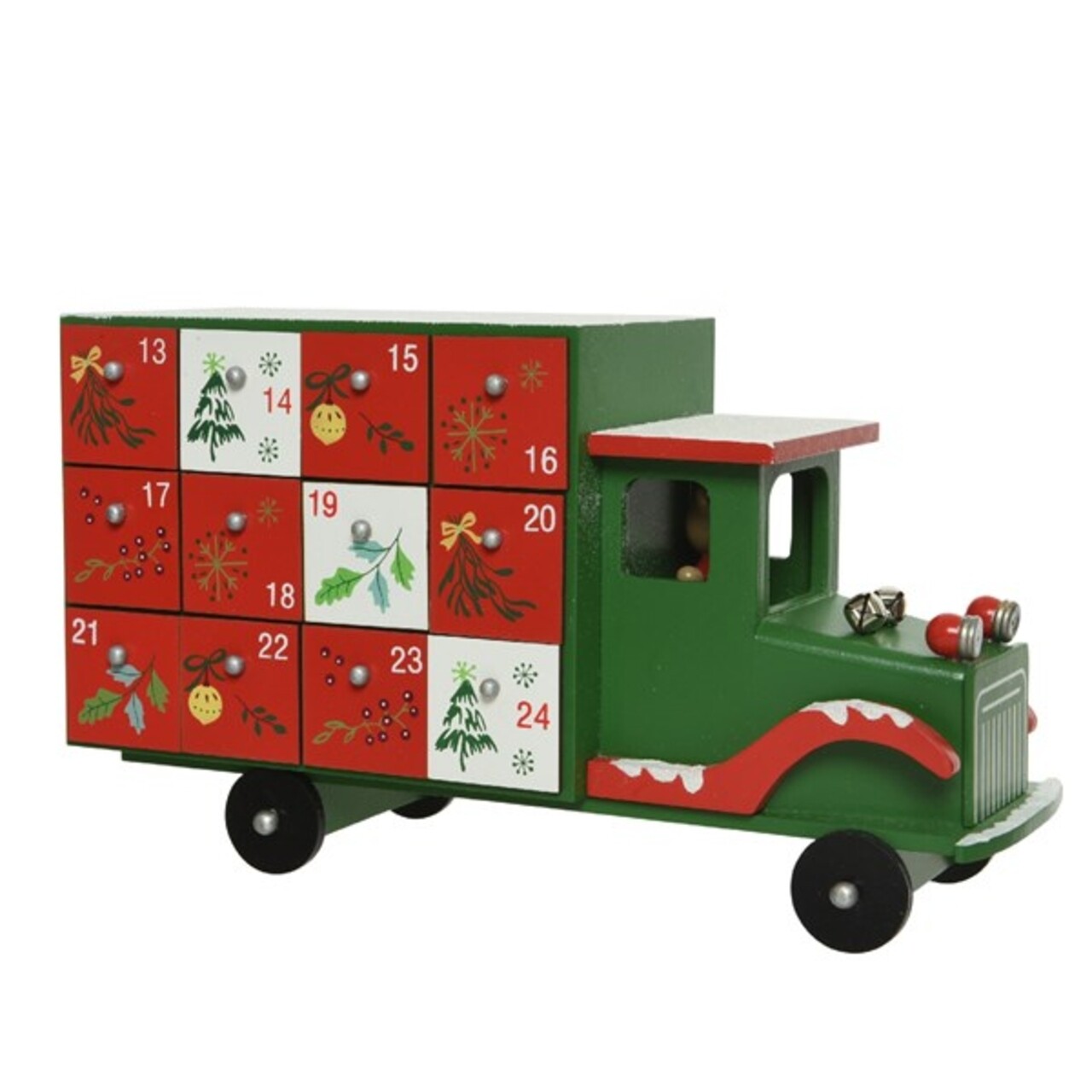 Decoratiune Advent calendar Truck, Decoris , 10.5x30x17 cm, MDF, rosu