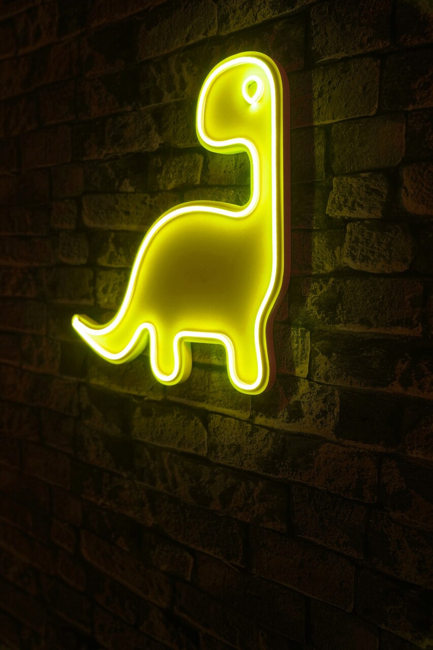 Decoratiune luminoasa LED, Dino the Dinosaur, Benzi flexibile de neon, DC 12 V, Galben