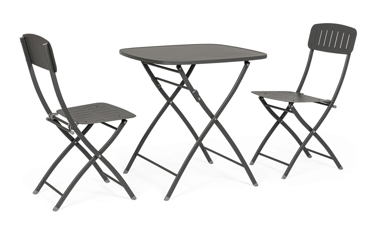 Set mobilier de gradina 3 piese Yvonne, Bizzotto, otel, finisaj mat, gri carbune