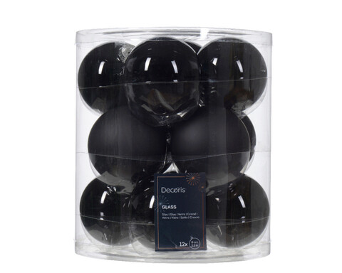 Cutie cu 12 globuri asortate Baubles, Decoris, Ø8 cm, sticla, negru