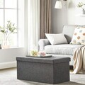 Bancheta cu spatiu pentru depozitare Ottoman Classic, Vasagle, 76 x 38 x 38 cm, pliabila, imitatie in/MDF, gri inchis