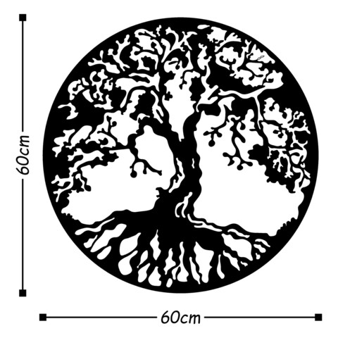 Decoratiune de perete, Tree, Metal, Dimensiune: 60 x 60 cm, Negru