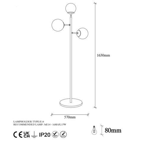 Lampadar, Fulgor, 942FLG1502, Metal, Auriu