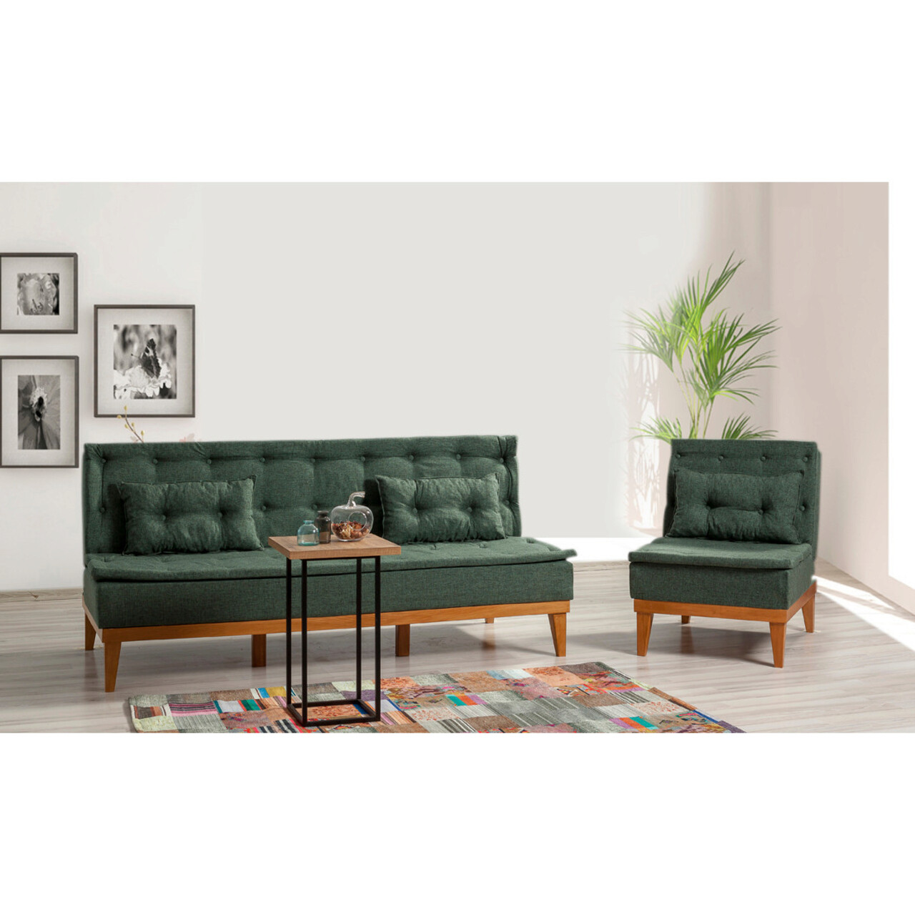 Set canapea extensibilă, Unique Design, 867UNQ1608, Lemn de carpen, Verde - 1 | YEO