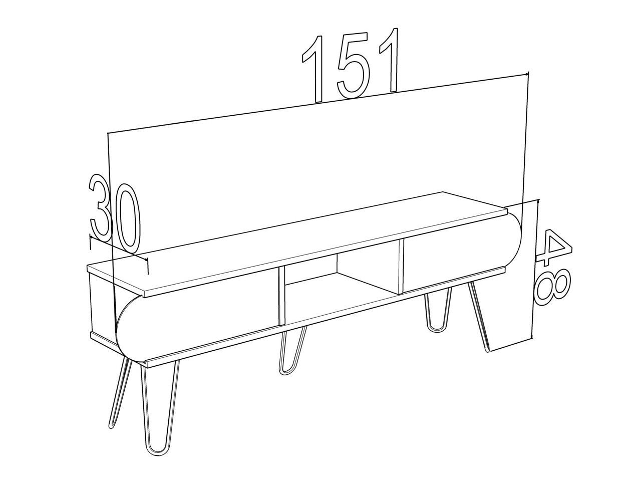 Comoda TV Mingitav Illia Maxi No.4, 151 X 30 X 48 Cm, PAL/metal, Walnut/negru