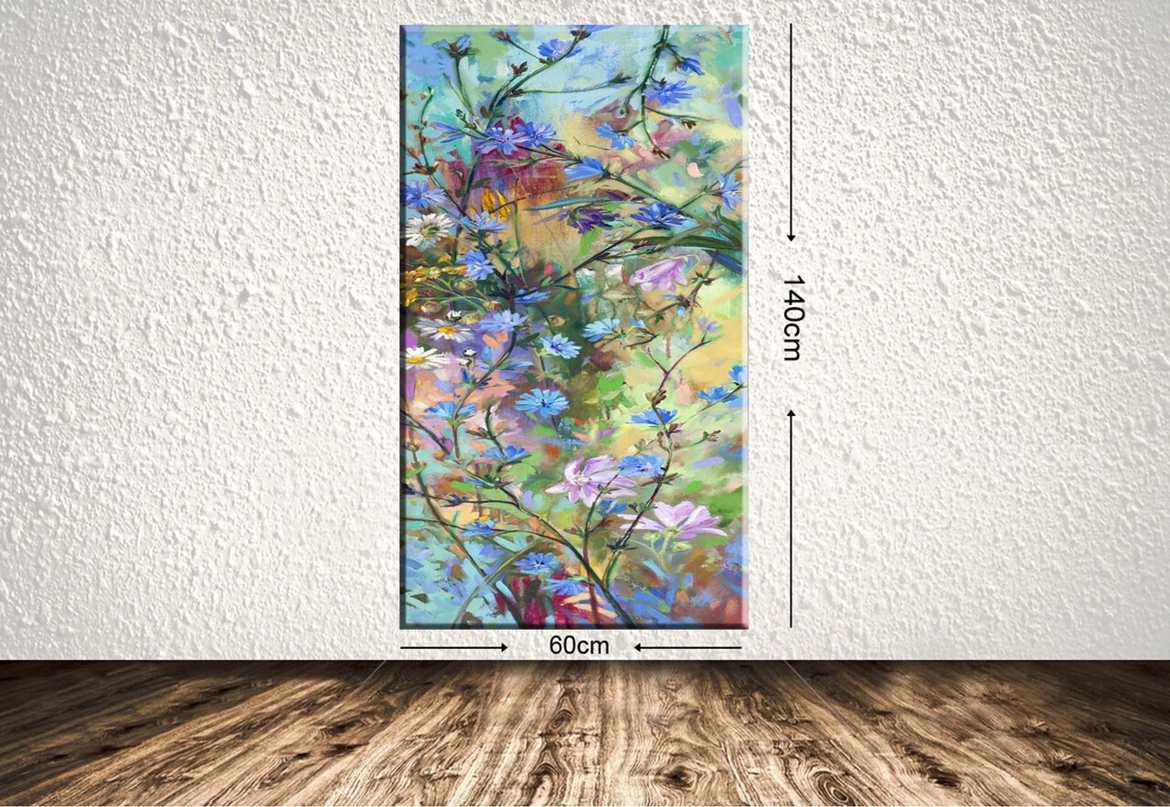 Tablou decorativ Field Flowers, Tablo center, 60x140 cm, canvas, multicolor
