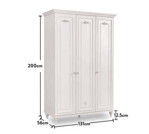 Dulap pentru haine, Çilek, Romantica 3 Doors Wardrobe, 131x200x56 cm, Multicolor