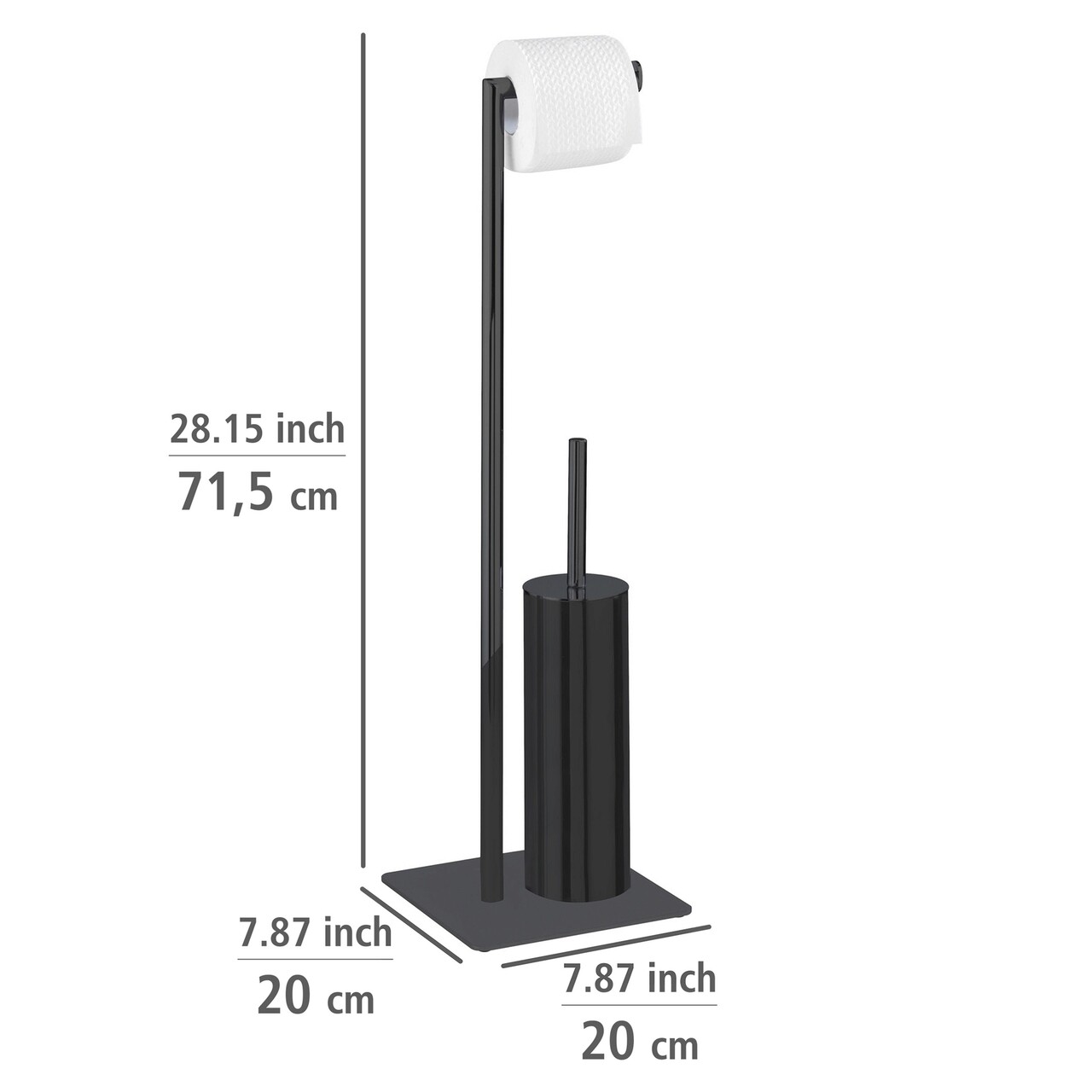 Suport hartie igienica si perie pentru toaleta Recco, Wenko, 20x20x71.5 cm, metal/otel, negru