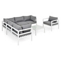 Set mobilier pentru exterior, 5 piese Madrid, 220x220x74 cm, aluminiu/poliester, alb/gri