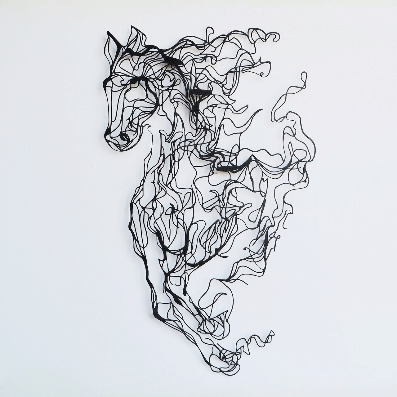 Decoratiune De Perete, Metal Horse Line Art, Otel, Dimensiune: 66 X 41 Cm, Negru