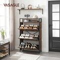 Pantofar cu 3 usi, Vasagle, 15-24 perechi pantofi, 80 x 30 x 131 cm, PAL/otel, maro rustic