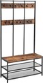 Cuier cu bancheta si pantofar Industrial, Vasagle, 100x40x184 cm, PAL/otel, maro rustic