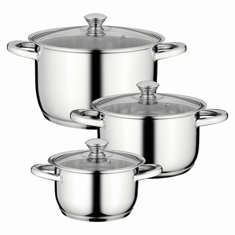 Se vase pentru gatit 6 piese BergHOFF, Essentials Gourmet, inox/sticla