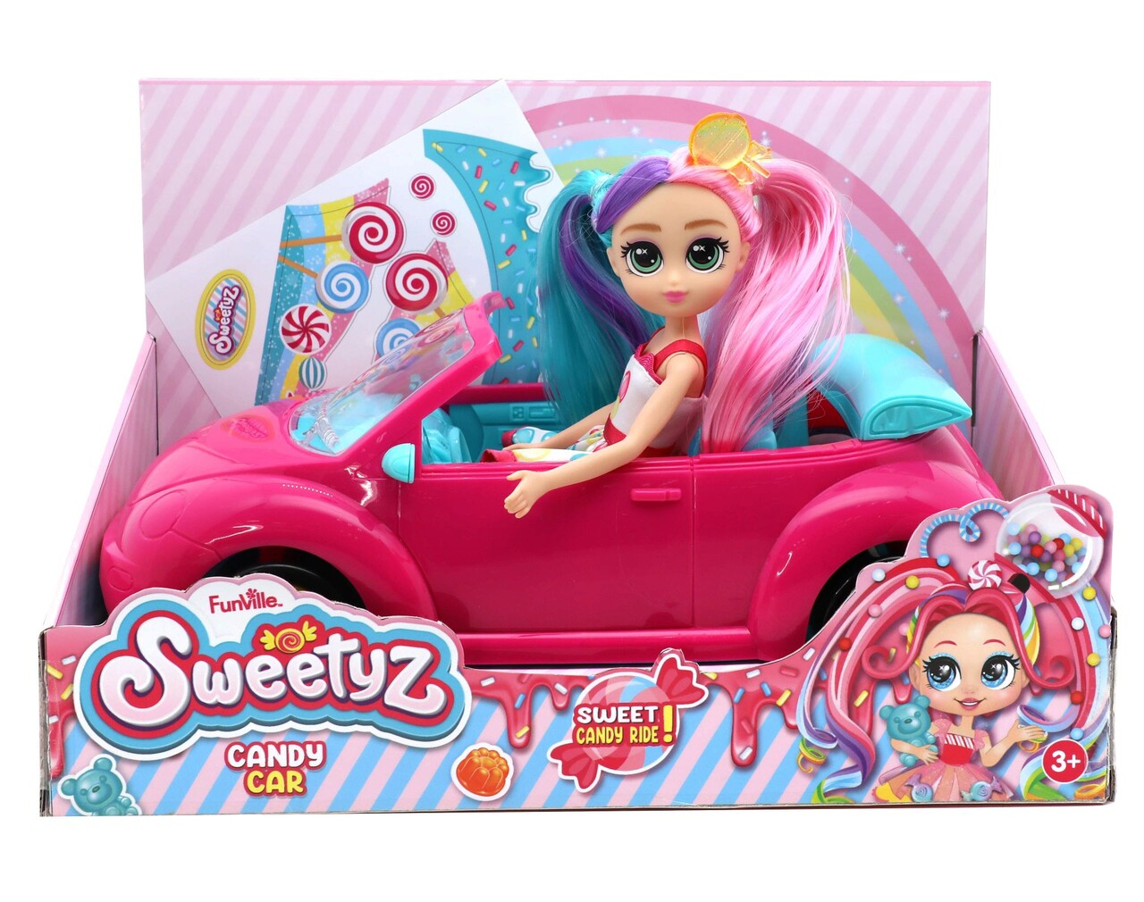 Set papusa si masina decapotabila Sweetyz, 23 cm, plastic/textil, multicolor