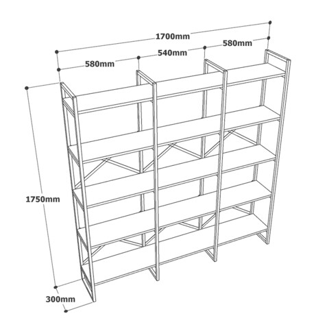 Biblioteca, Locelso, VG6-LB 956LCS1428, 170 x 175 x 30 cm, pal melaminat, negru/auriu