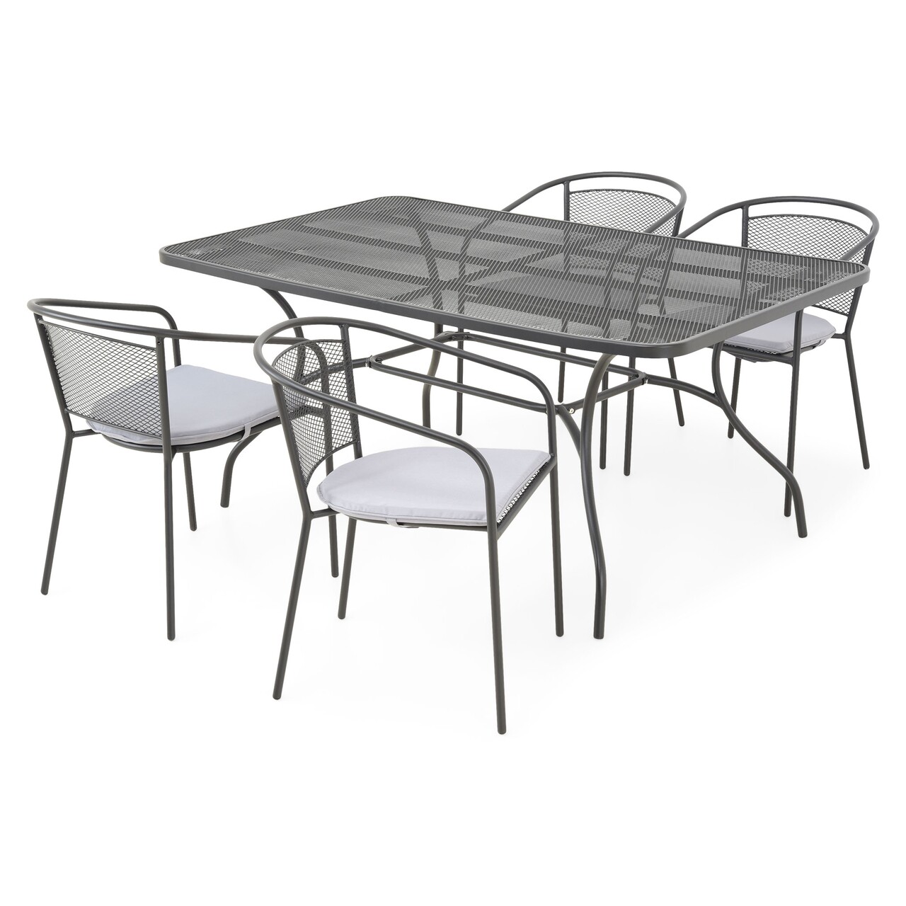 Set mobilier gradina/terasa, 4 scaune cu spatar mediu + masa, Berlin, otel, negru/gri - 2 | YEO